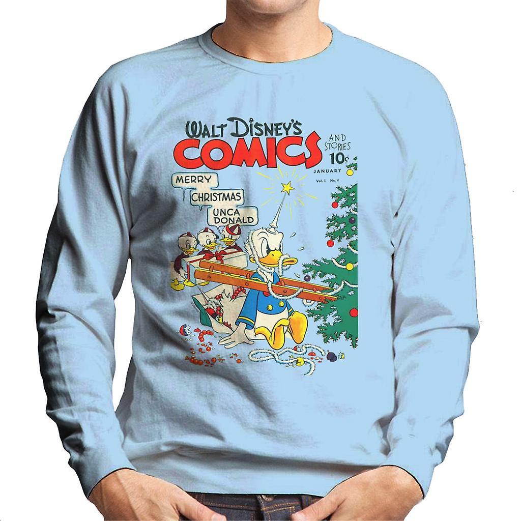 Disney Christmas Donald Duck Xmas Tree Chaos Men's Sweatshirt Sky Blue X-Large