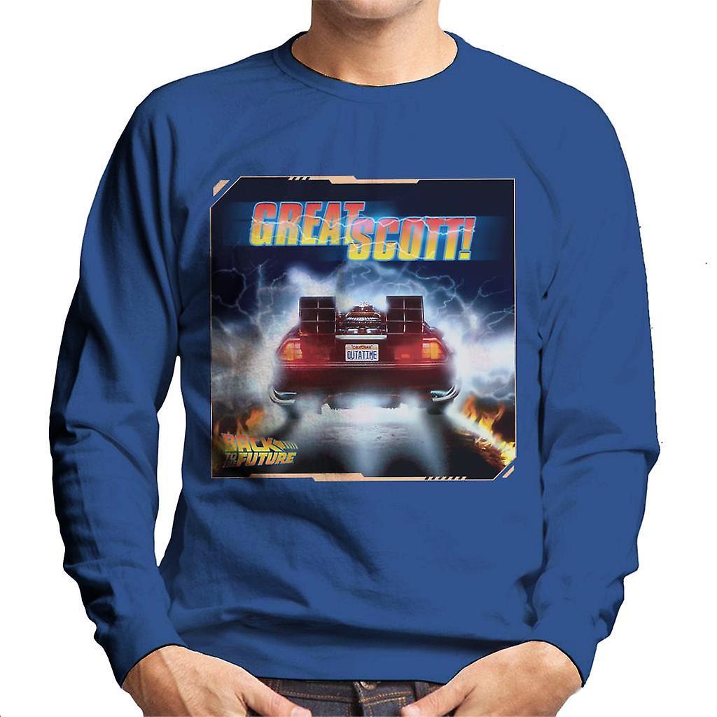 Back to the Future Delorean Great Scott Men's Sweatshirt Royal Blue Small