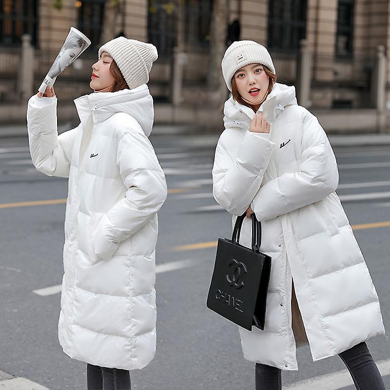 Trumsen Women's Hooded Down Jacket Long Winter Coat White M