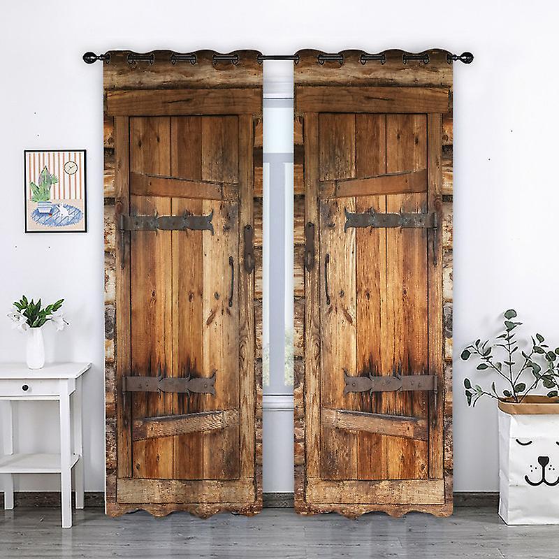 Waidfu Rustic Wooden Barn Door Curtains For Living Room Decoration color2 2.1*2.3m