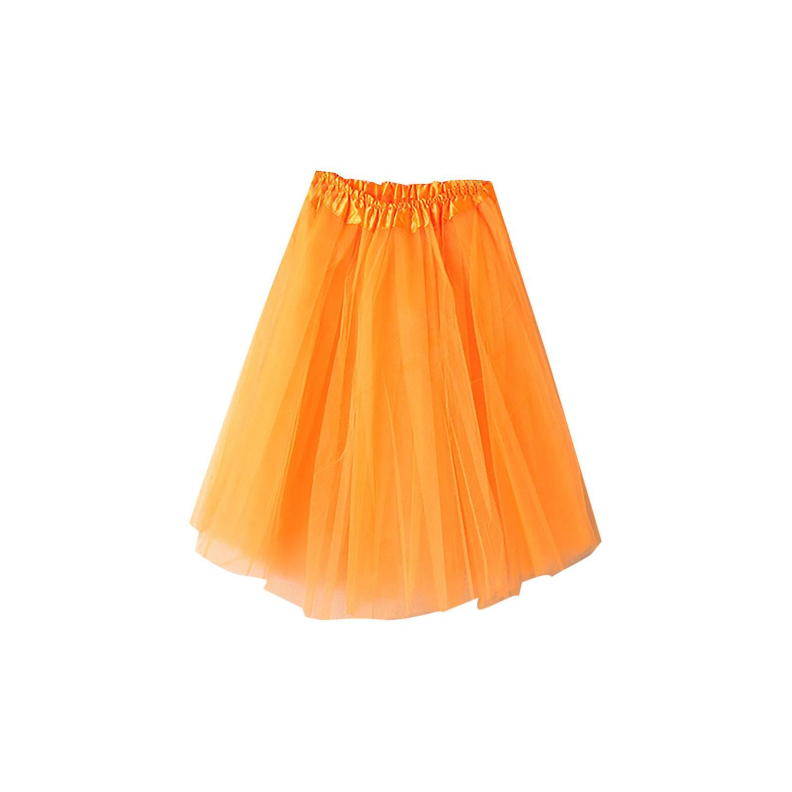 Taishh Womens Pleated Gauze Short Skirt Adult Dancing Skirt Orange One Size