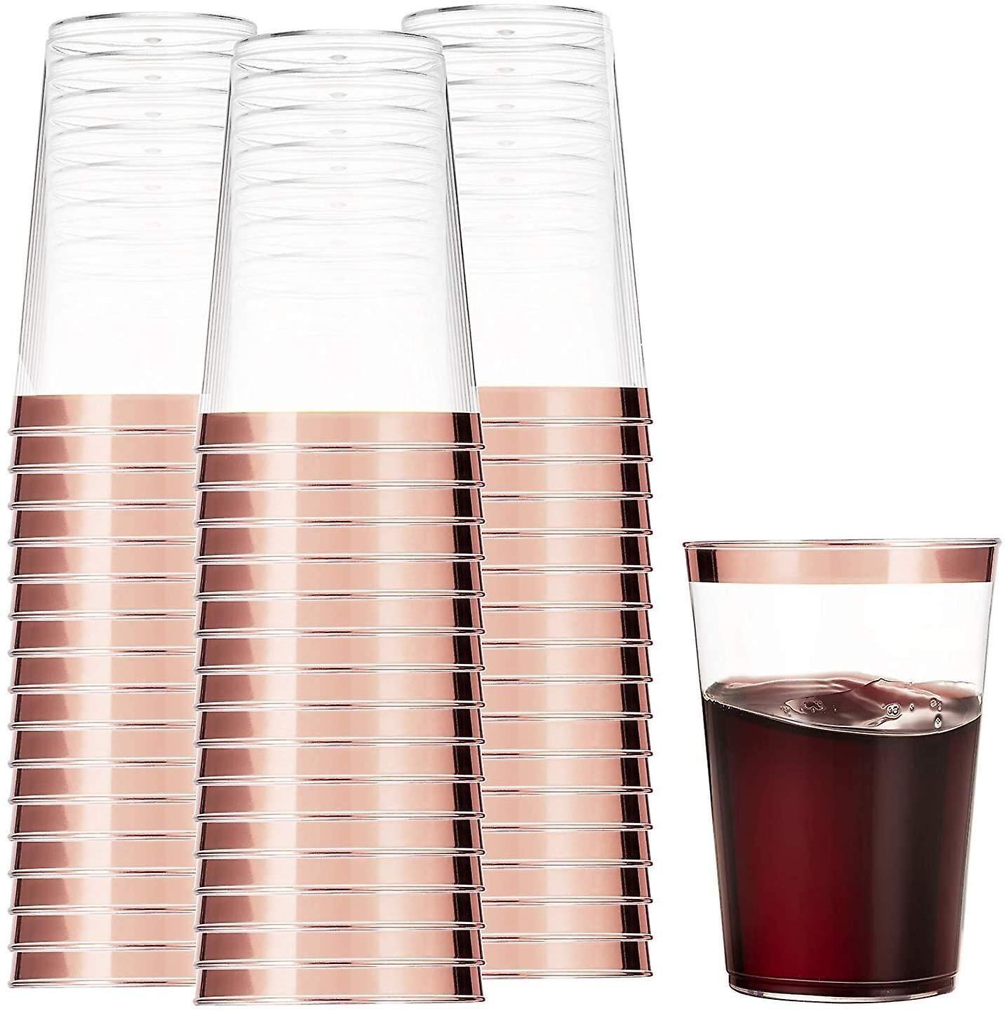 Hrhmv 50pcs Plastic Tumbler Cups - 12 oz Disposable Clear Plastic Cups with Gold Rim use in Weddings or Party Rose Gold