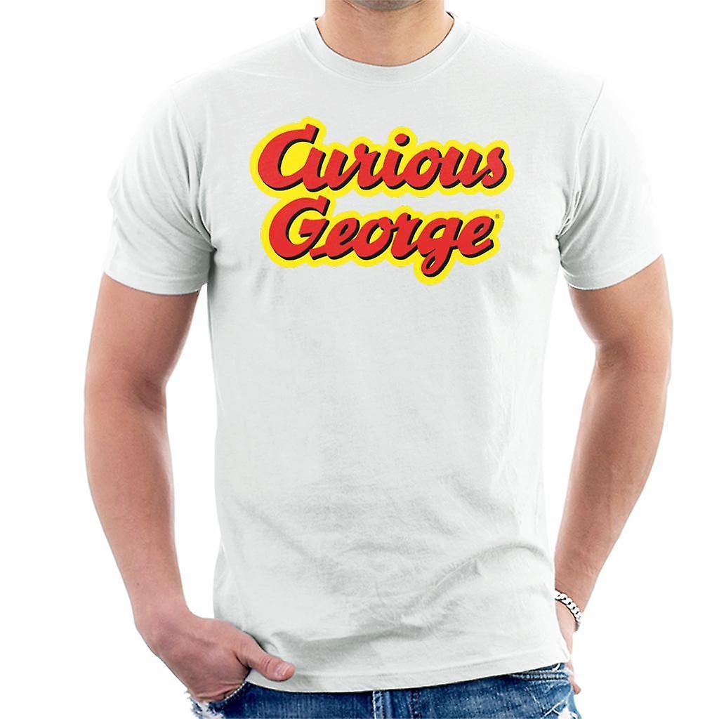 Curious George Big Outlined Logo Font Men's T-Shirt White Large