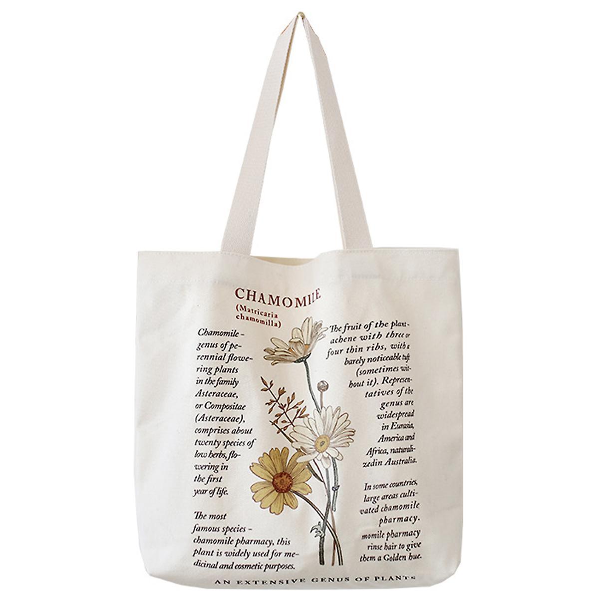 Kxj-canvas Tote Bag Aesthetic - Zippered Tote Bag With Interior Pocket By Shoulder Tote Bags For Women Shopping School Chamomile