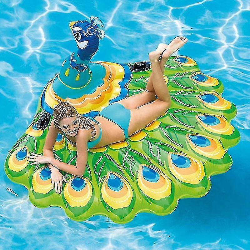 Dlelv Giant Inflatable Peacock Swimming Float Pool Float Ride-on Swimming Ring Adults Children Water Holiday Party Toys Piscina