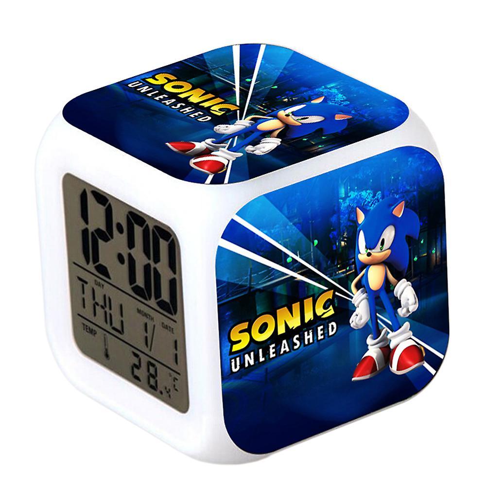 Bestdaily Sonic Digital Alarm Clock 7 Color Changing Led Night Light Anime Game Bedside Cube Clock Home Decor Kids Gifts D