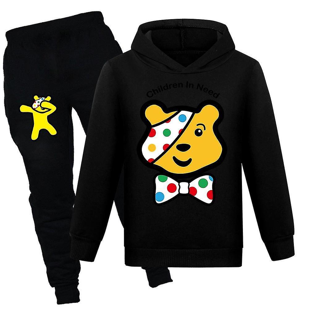 Jnnjv 3-12 Years Boys Girls Children In Need Tracksuit Pudsey Bear Dotted Hooded Sweatshirt Pullover Hoodies Jogging Pants Trouser Set Sports Suit ...