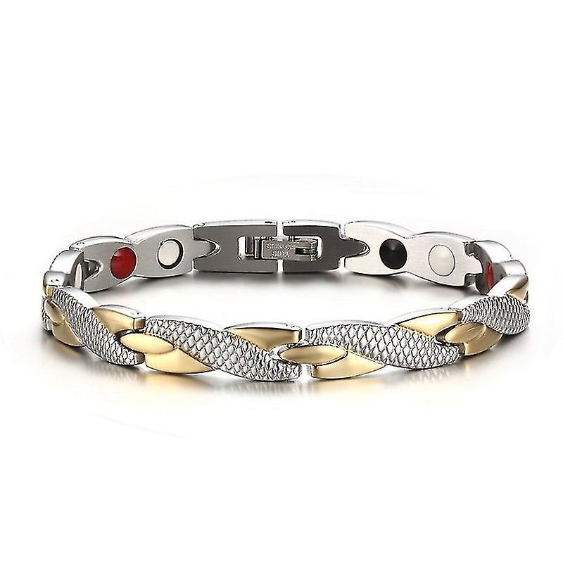 SZTXJ Magnetic Therapy Bracelet Elegant Steel Bracelet Therapeutic Ribbon Jewelry and Gold Plated (Golden Silver)