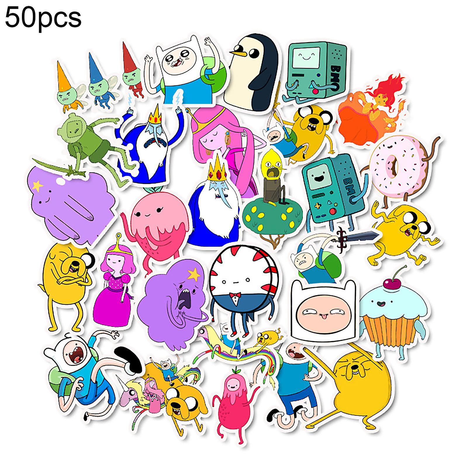 Leadrop 50Pcs Graffiti Stickers Cartoon Adventure Time Design Removable PVC Children Teens Stationery Decals Birthday Gifts Mix Color