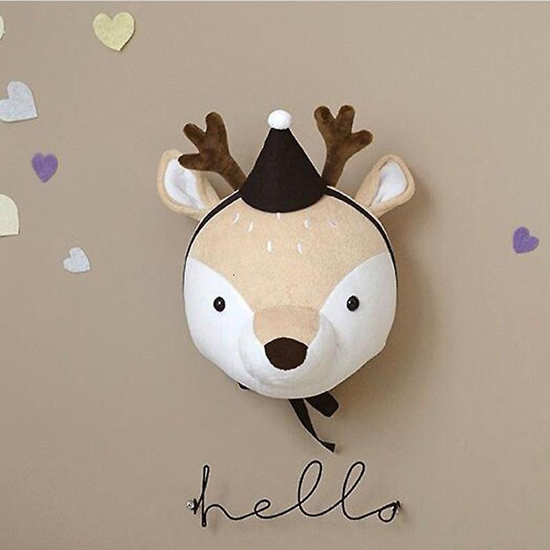 Slowmoose Nordic Plush Toy, Dinosaur, Unicorn, Animal Head For Wall Decoration Deer with hat