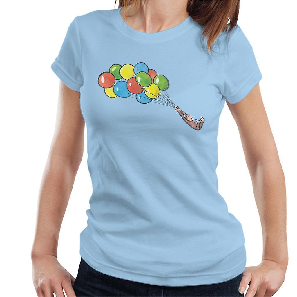 Curious George Balloon Flying Backwards Women's T-Shirt Sky Blue XX-Large