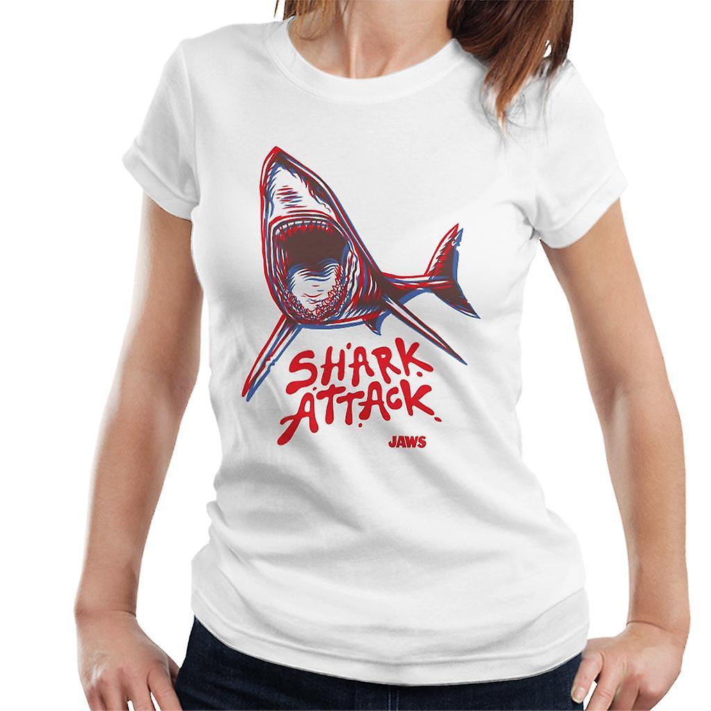 Jaws Neon Shark Attack Women's T-Shirt White X-Large