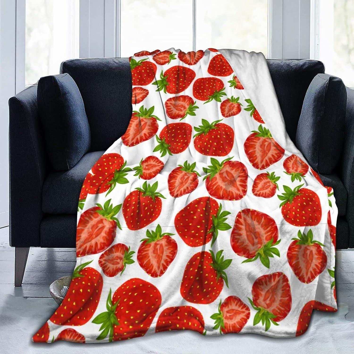 Kerota Flannel Blanket Seamless Pattern of Fresh Strawberries Soft Throw Blanket Anti Pilling Washable Blanket for Bed Sofa 50x40in 125x100cm