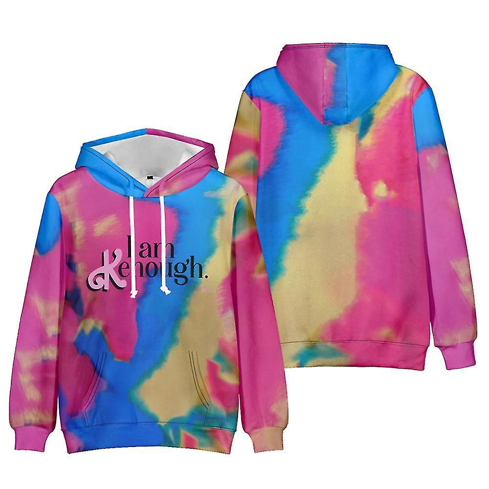 Santic Womens Mens I Am Kenough Letter Printed Hoodie Barbie Ken Sweatshirt Tie Dye Hooded Pullover Tops Gifts2023 Gifts A XL