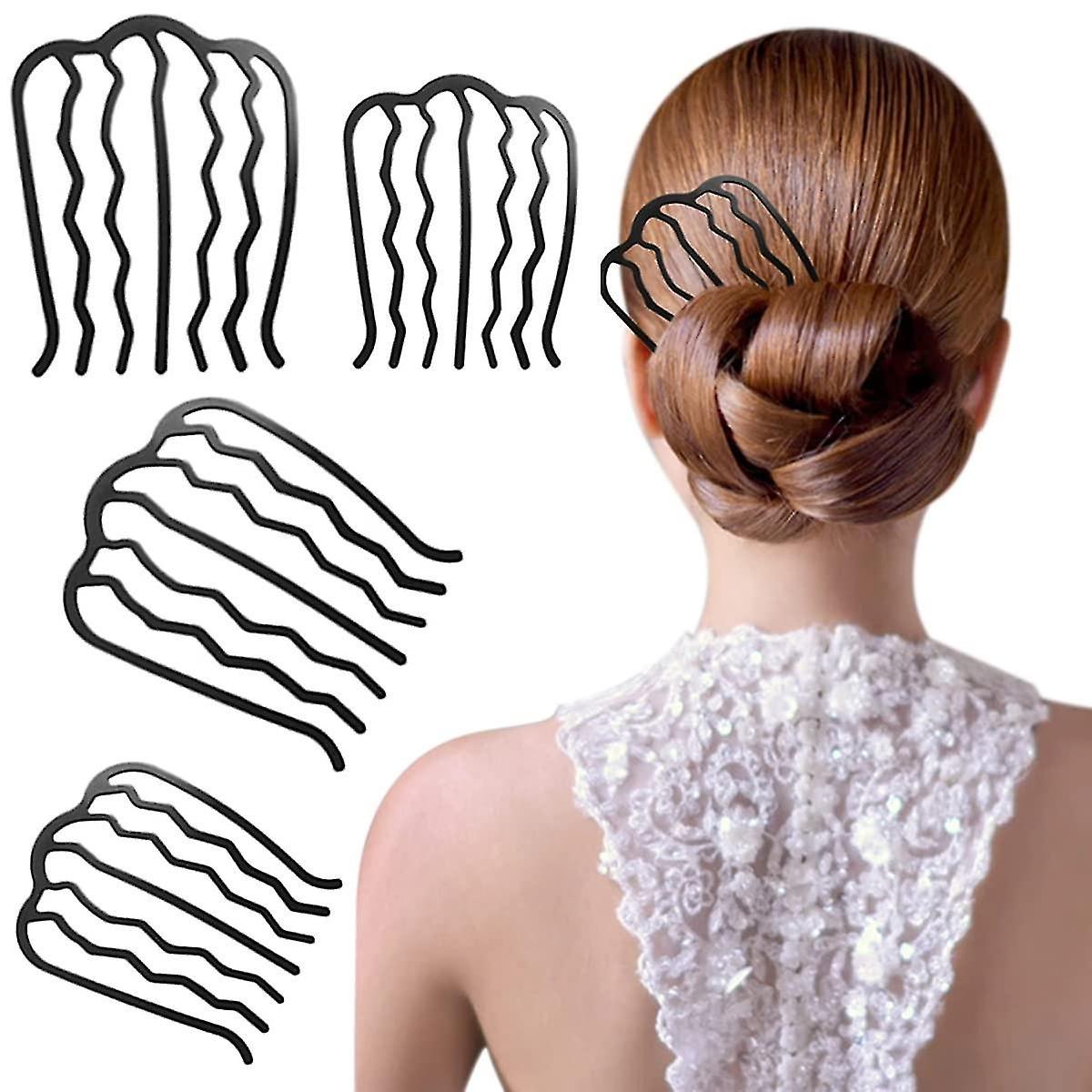 4 Pieces Hair Side Combs Vintage Hair Fork Clip U Shape French Twist Comb Hair Pin Hair Clip Messy Bun Maker Women Hair Styling Black - Snngv