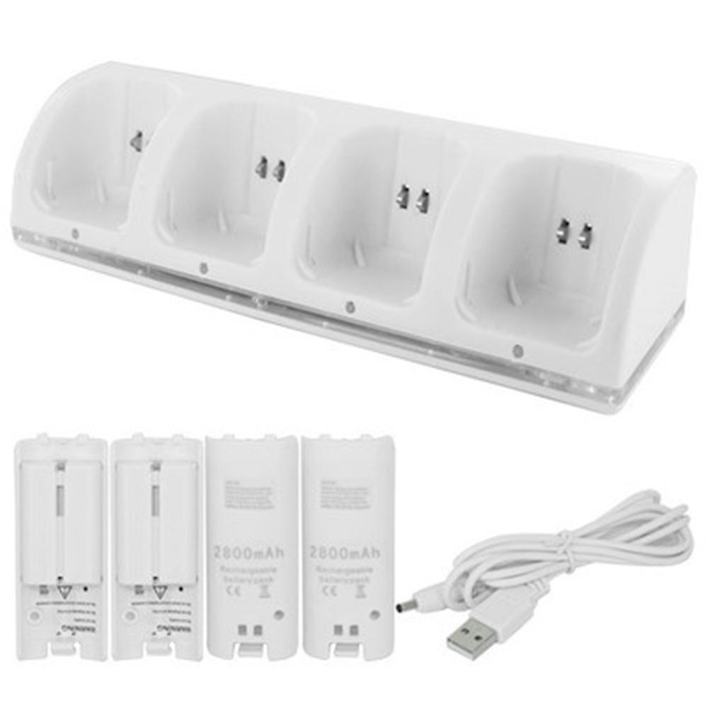 Timber White Wii Remote Controller Charger, 4 In 1 Wii Charging Dock Station With 4Pcs 2800Mah Rechargeable Batteries For Wii/Wii U Controller-Black