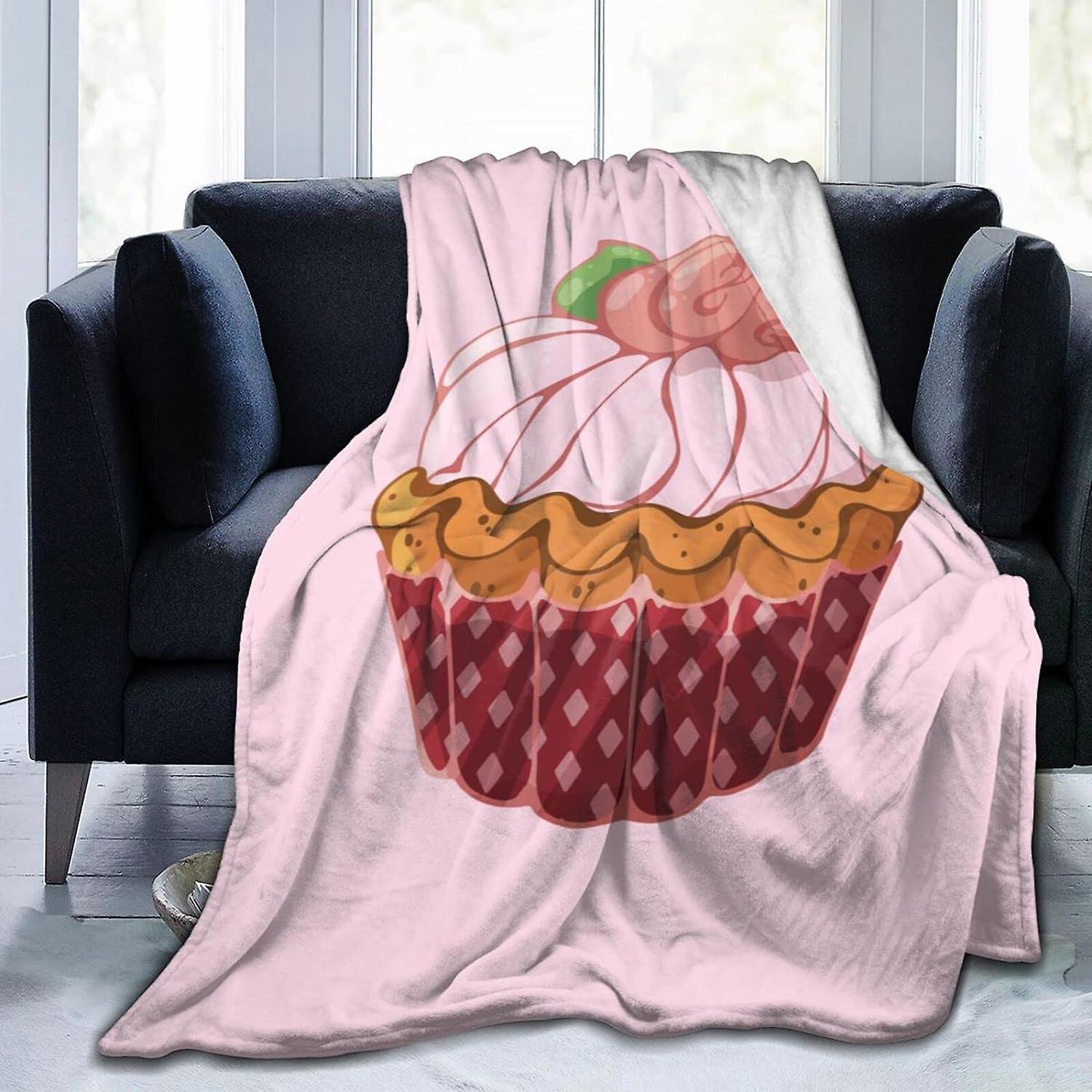 Kerota Flannel Print Blanket Strawberry Cream Cupcake Throw Blanket, Soft Throws, Warm Blanket for Sofa Bed Couch Throw 50x40in 125x100cm