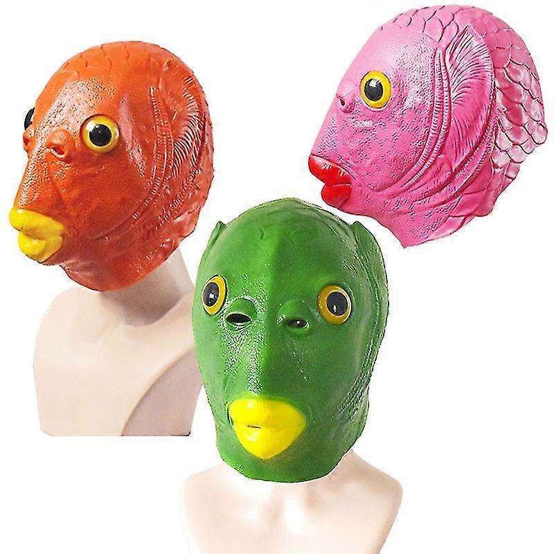 Skwtlv Latex Head Cover Green Fish Monster Fish Halloween Cosplay Dress Up Mask