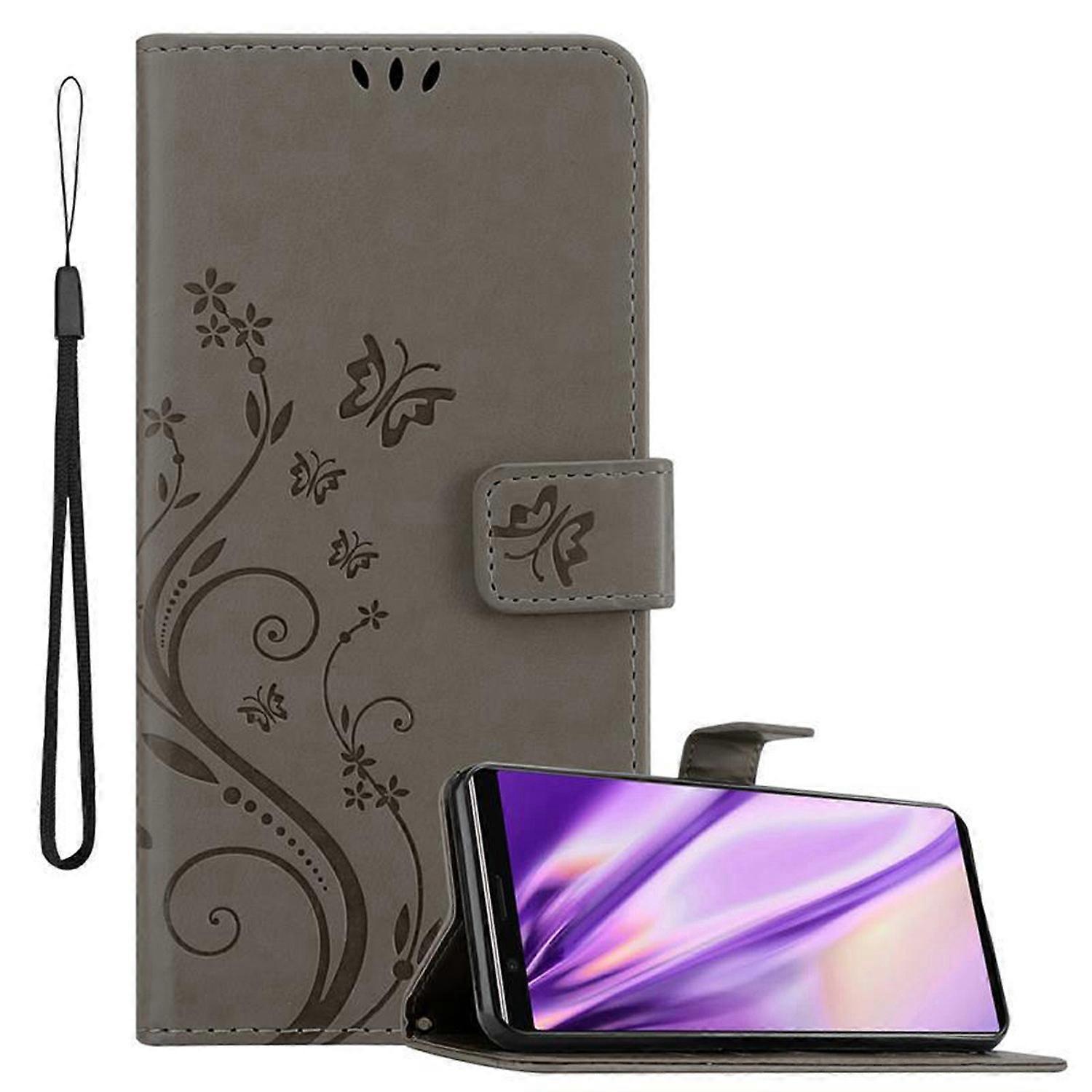 Sony Xperia 5 Protective Case - with Floral Pattern and Card Slot FLORAL DARK LILA