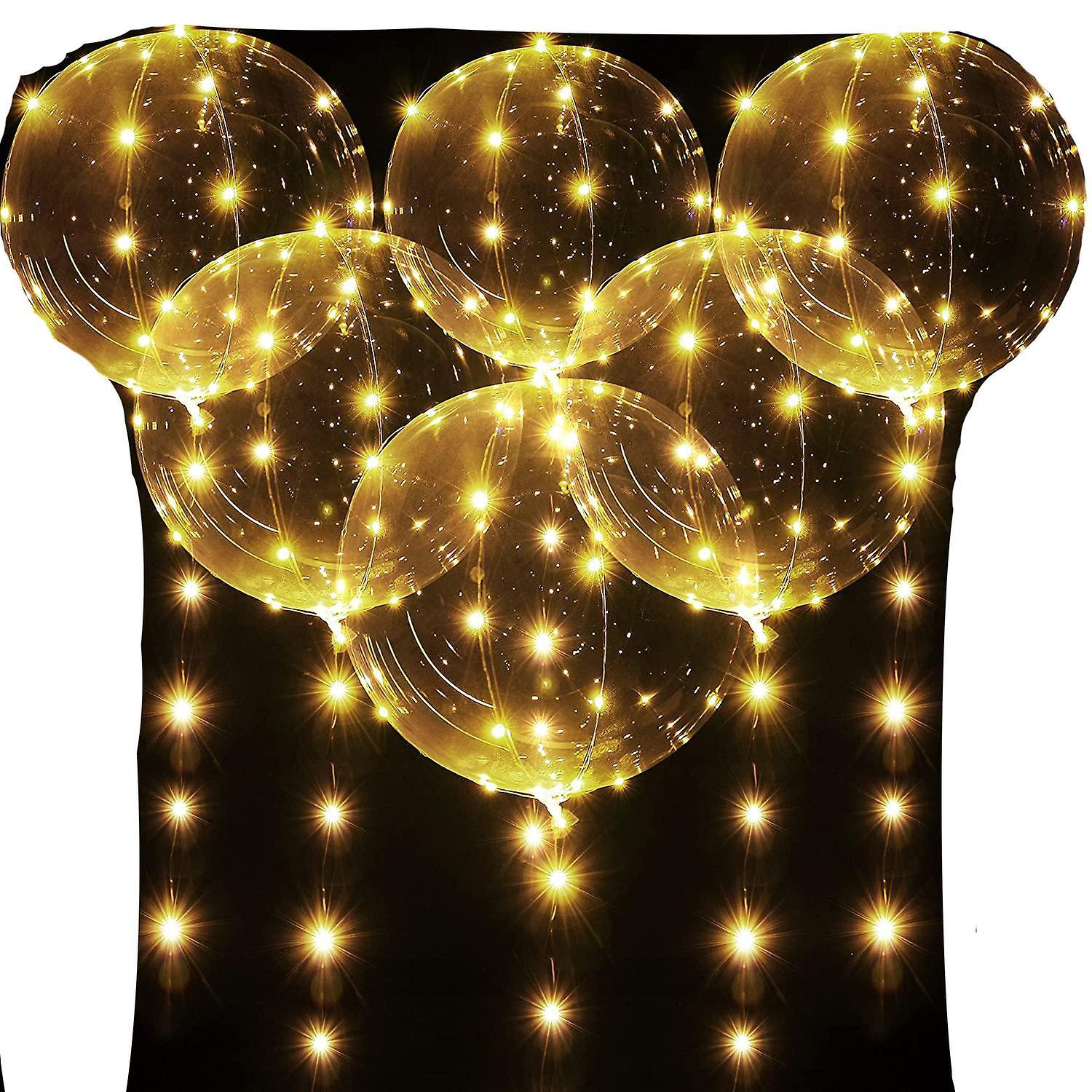 Yeye 6 Pieces LED Glowing Balloons, Warm White Bubble Transparent Helium Balloons Fairy Lights for Birthd