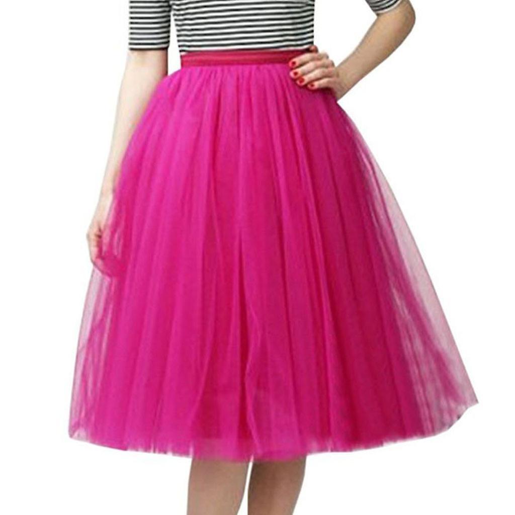 Hongy Womens High Quality Pleated Gauze Knee Length Skirt Adult Tutu Dancing Skirt Hot Pink Free Size