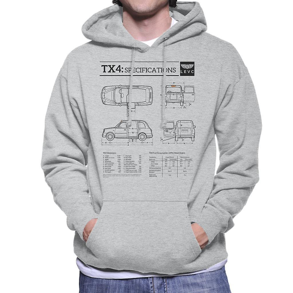 London Taxi Company TX4 Specifications Blueprint Men's Hooded Sweatshirt Heather Grey Small