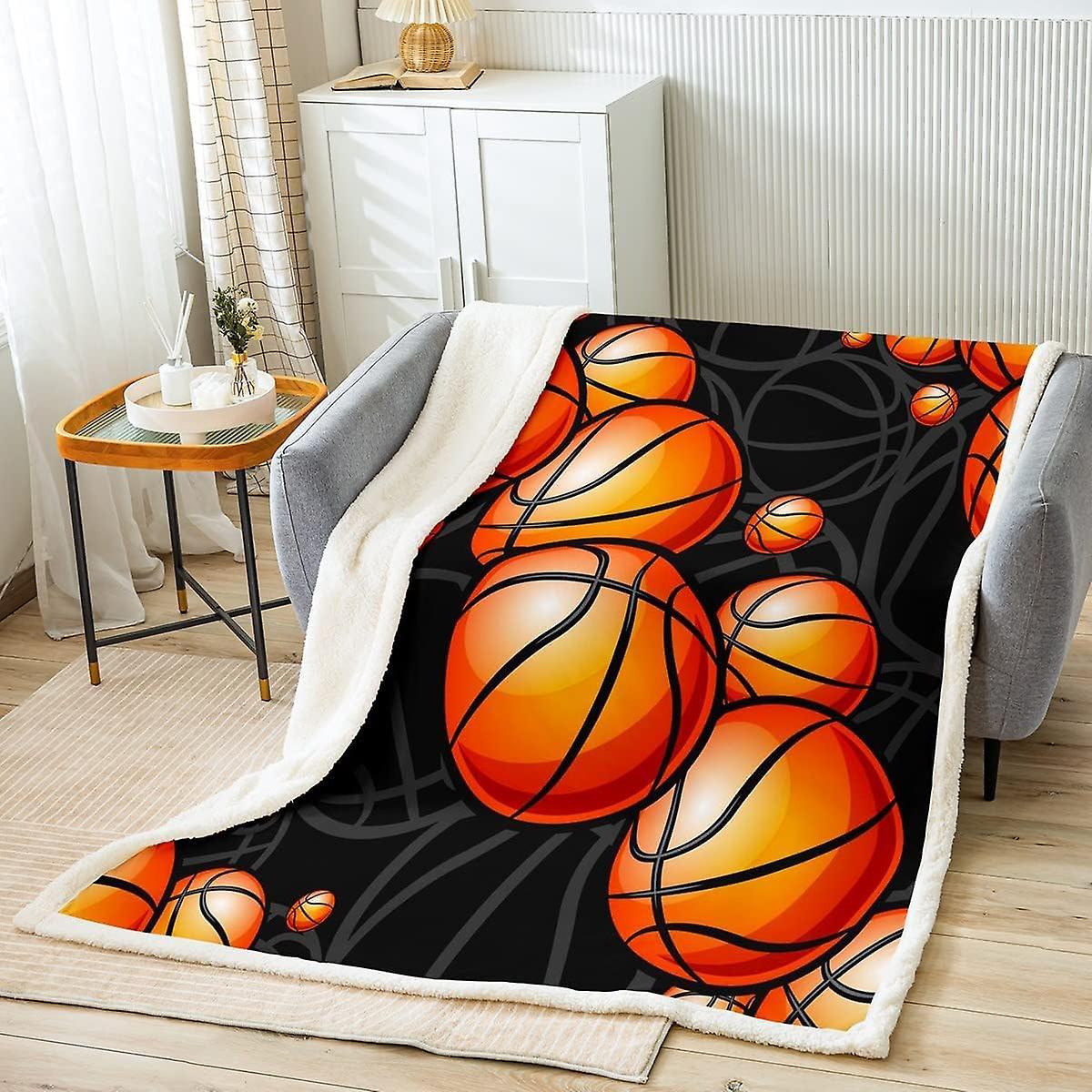 Kerota Basketball Plush Blanket D Ball Fleece Throw Blanket Sports Orange Sherpa Blanket for Bed Sofa Kids Microfiber Competitive Games Warm Fuzzy ...