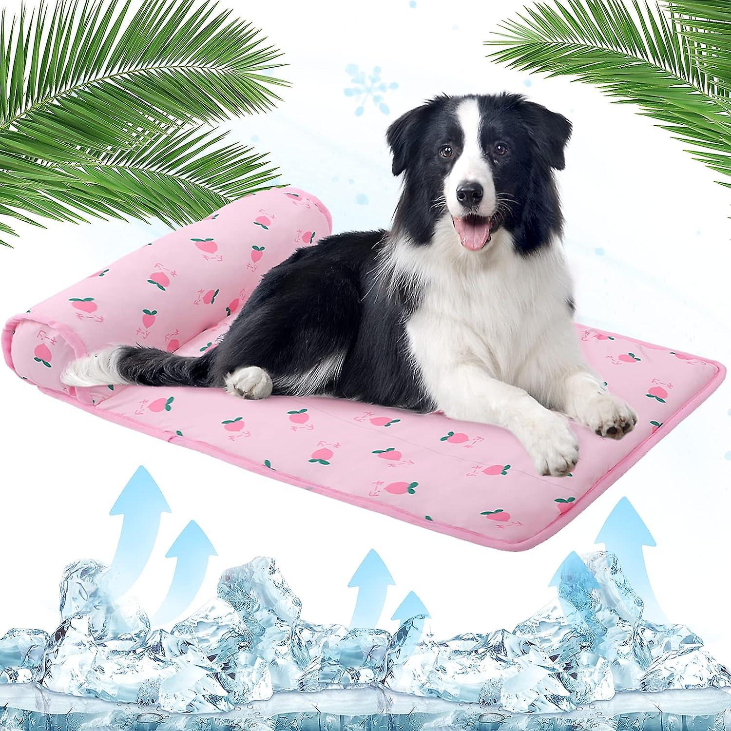 Wenkeay Dog Cooling Bed, Pet Self Cooling Ice Silk Sleeping Kennel Mat with Pillow for Hot Summer