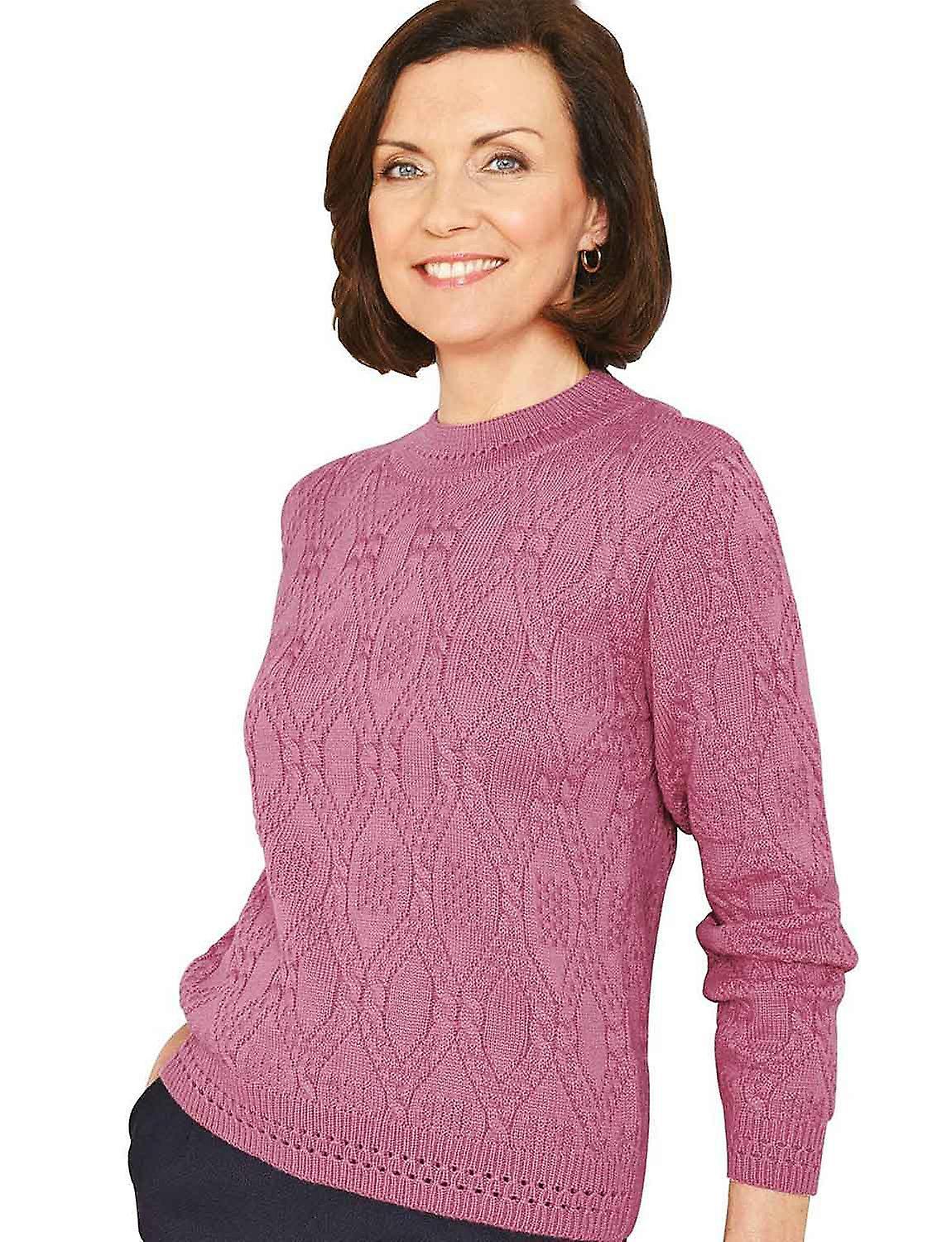 Chums | Ladies | Cosy Knit Cable & Diamond Design Jumper Dusky Pink 14-16