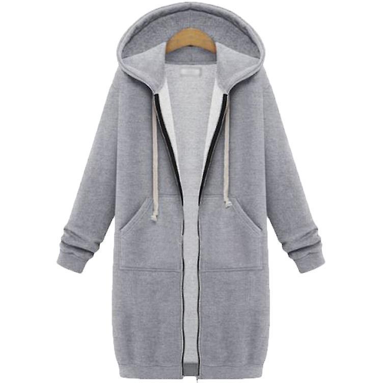 Le Contente Hooded Women Plus Size Jacket Zip Up Hoodies Coat Winter Loose Sweatshirt Outwear Gray 4XL