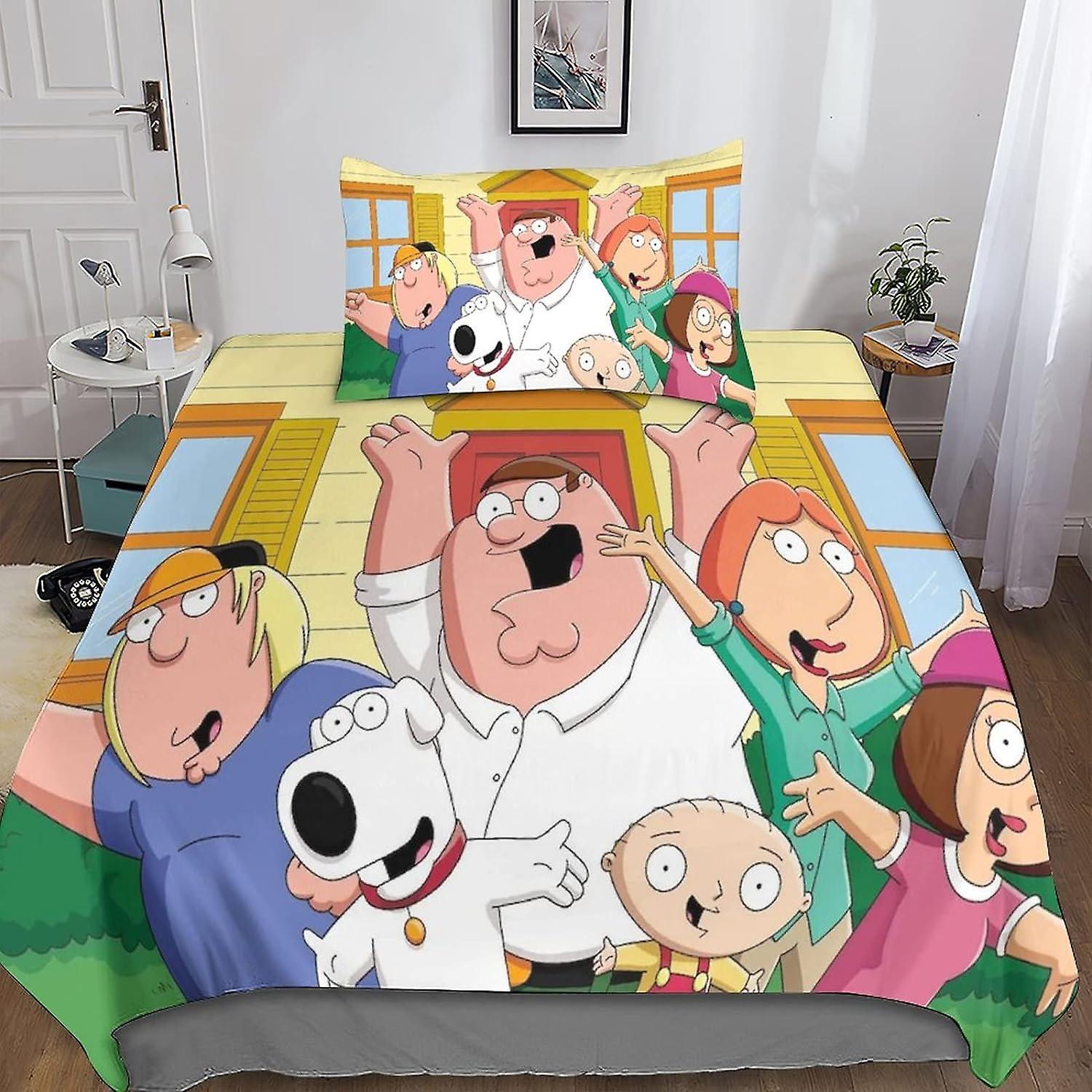 Kerota D Family Guy Duvet Cover, Family Guy Printed Bedding Set Person Girl Boy Microfiber Bedding Set with Duvet Covers and Pillowcase D 135*200 C...