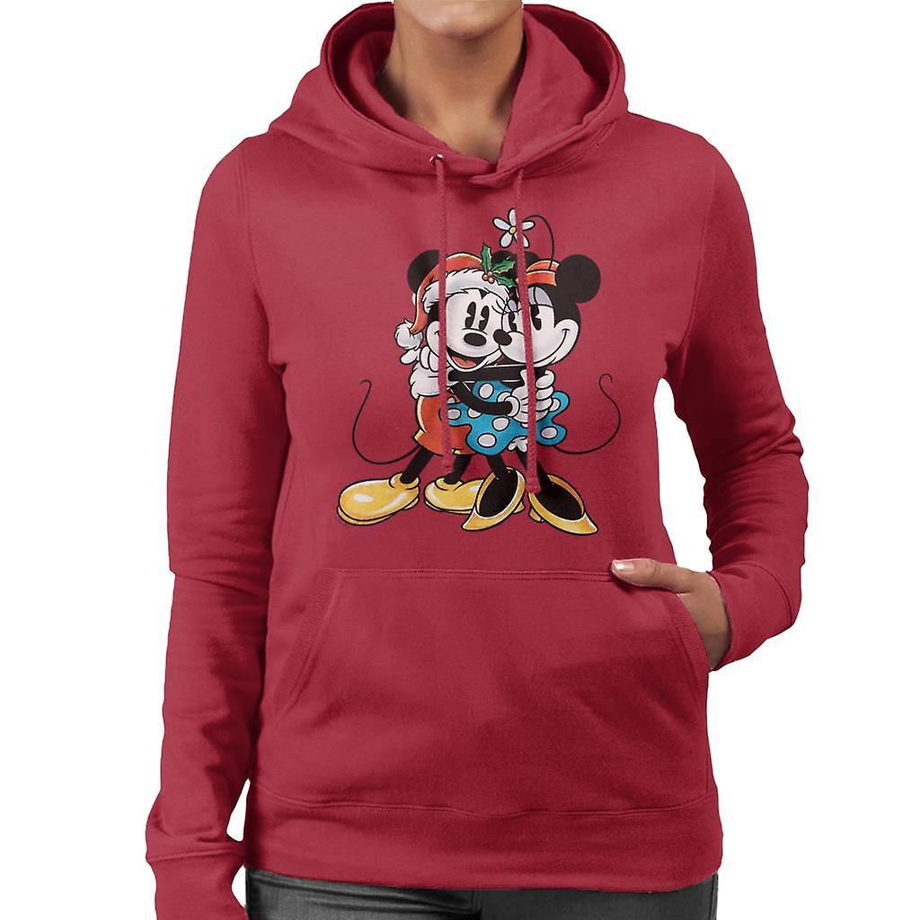 Disney Christmas Mickey And Minnie Festive Hug Women's Hooded Sweatshirt Cherry Red X-Large