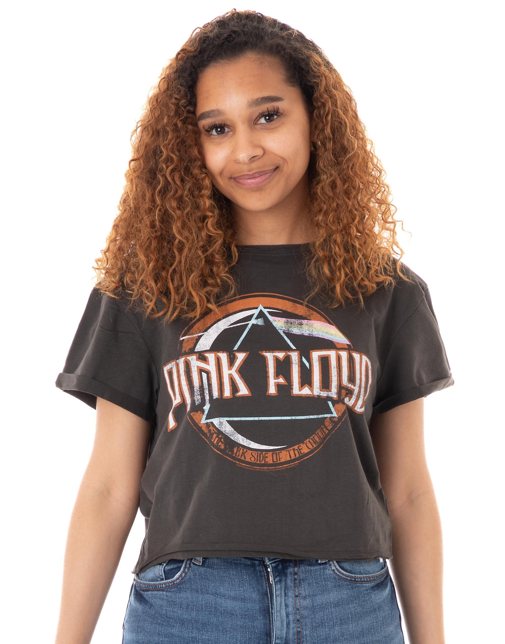 Amplified Clothing Womens Cropped Short Sleeved T-Shirt Grey Pink Floyd Small