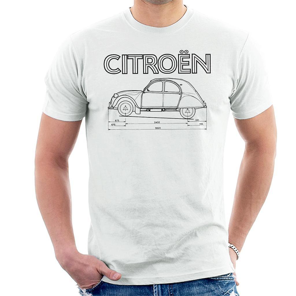 Citro�n Citroen 2CV Dimensions Black Diagram Men's T-Shirt White Medium