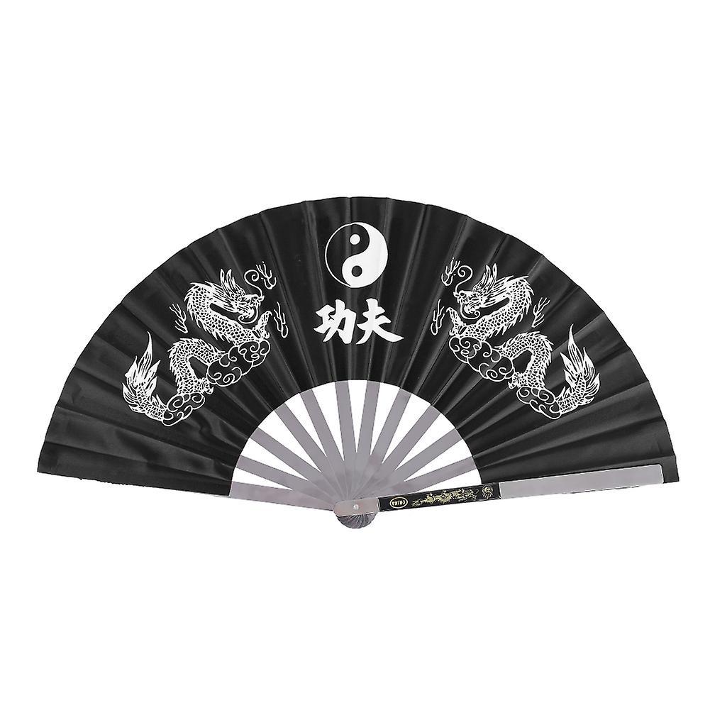 Tai Chi Fan Tai Chi Kung Fu Fan - Black Stainless Steel for Practice, Training, Dance, and Performance