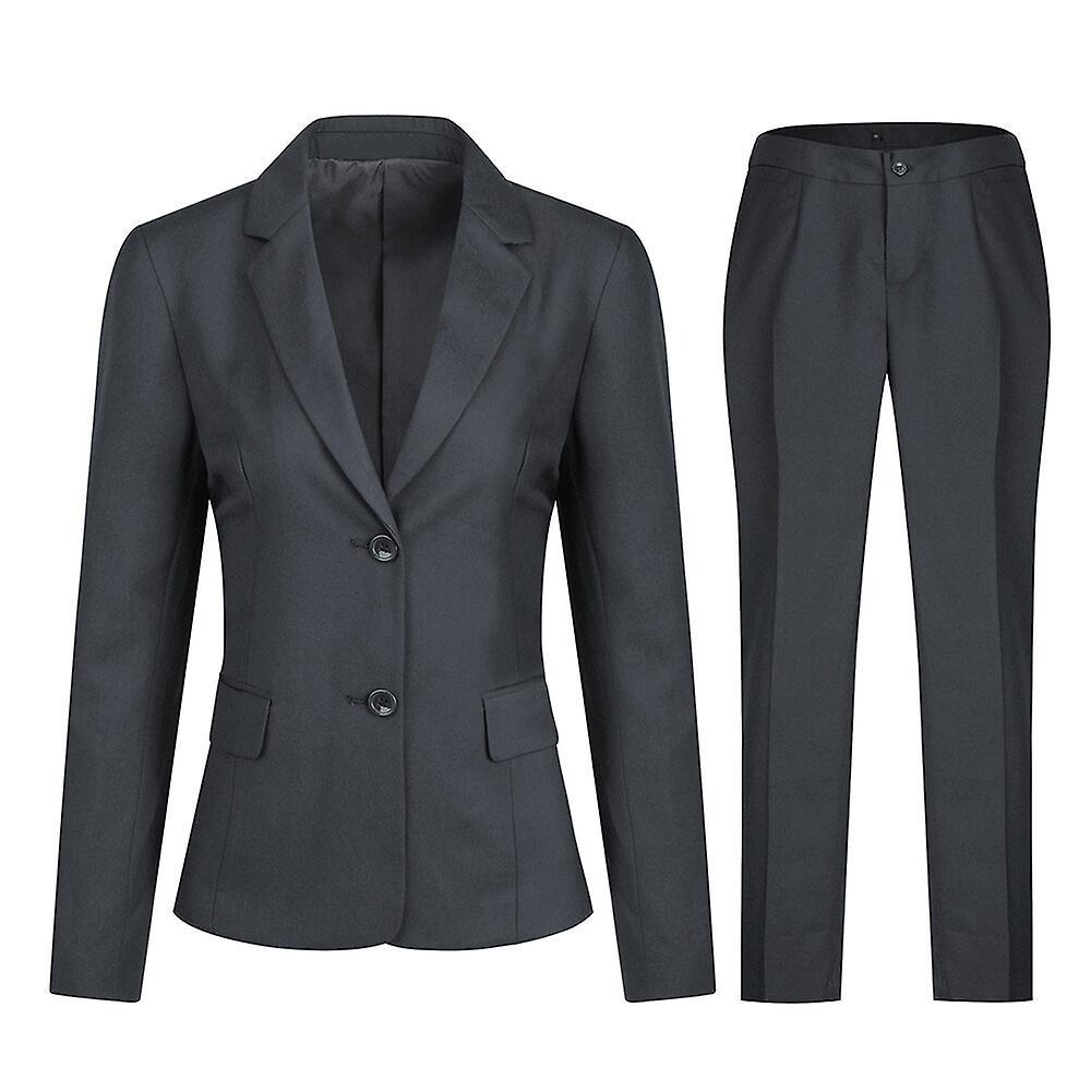 Allthemen Womens 2-Piece Office Lady Business Slim Fit Blazer Pants Dark Gray XL