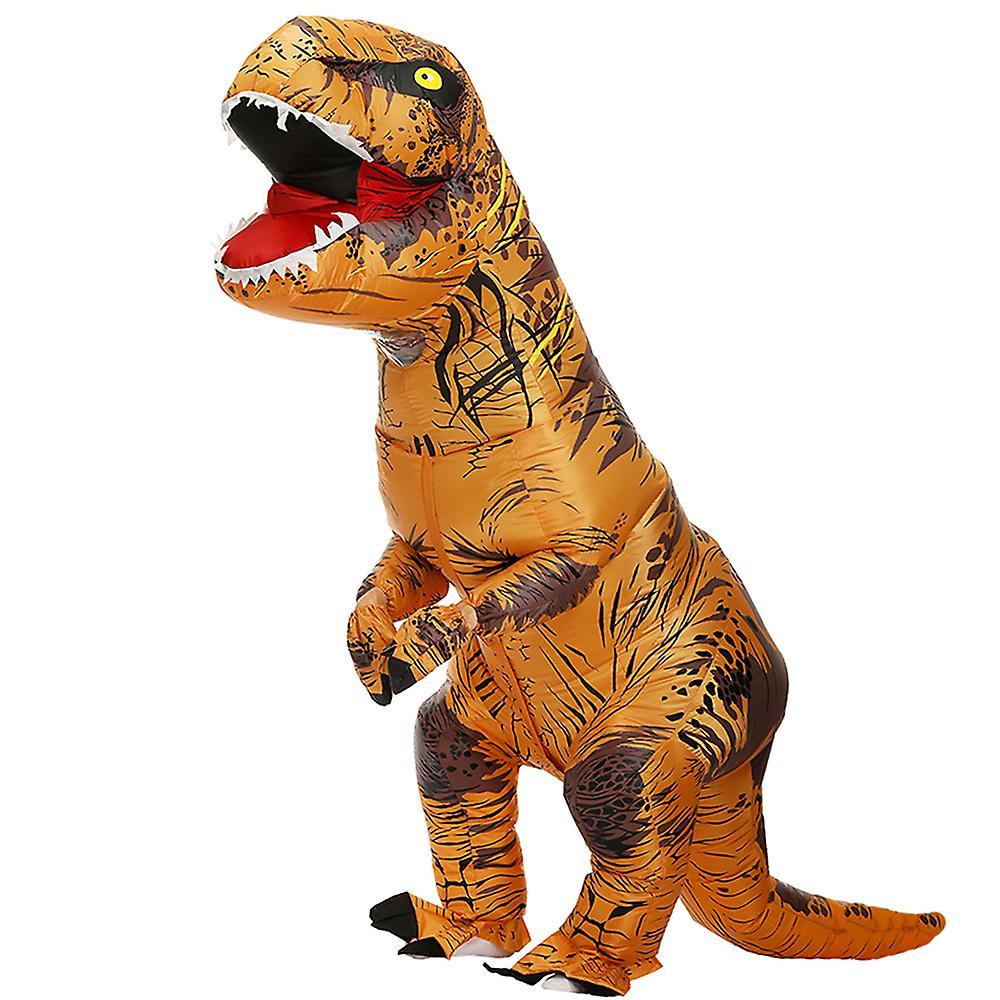 DUQI Adult Kids T-Rex Inflatable Dinosaur Costumes Suit Dress Anime Party Cosplay Carnival Halloween Costume For Man Woman brown Kids 120-145cm