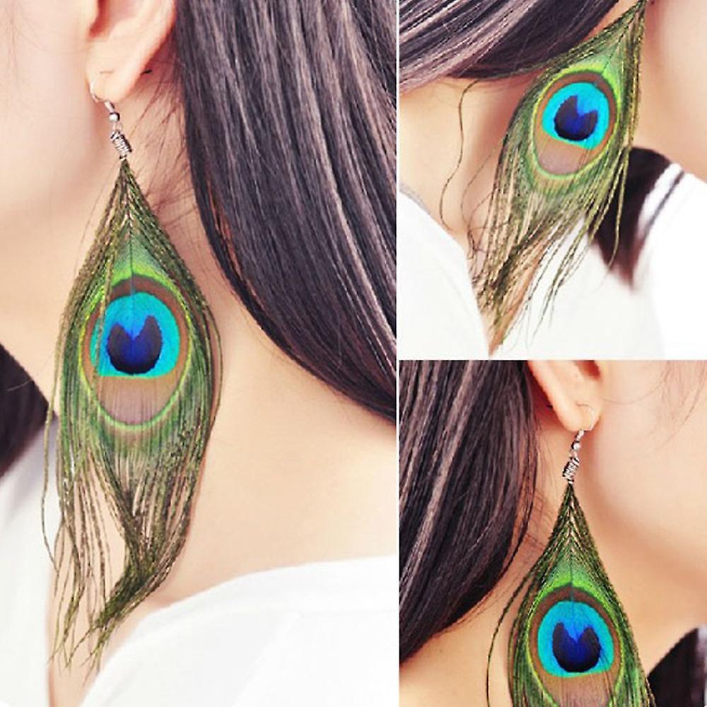 Flye Style Peacock Feather Silvery Hook Womens Dangle Earrings Eardrop A