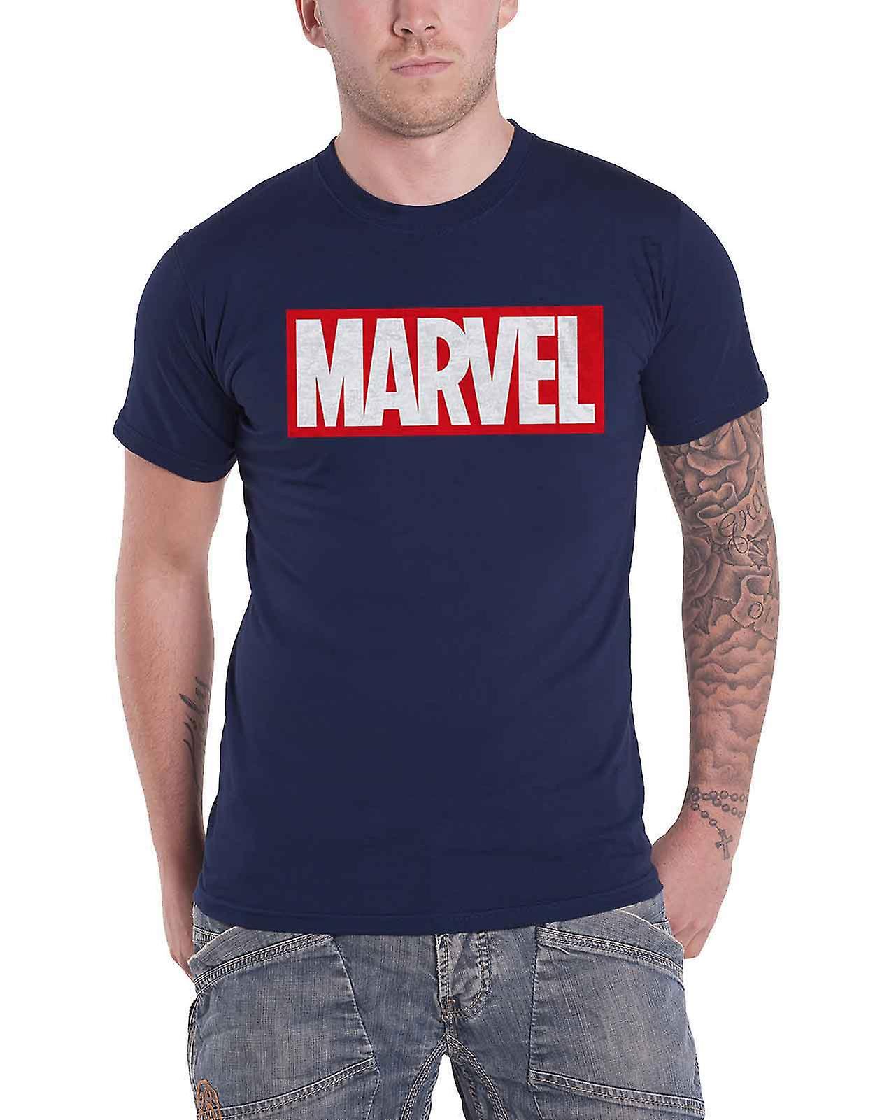 Marvel Comics T Shirt Classic Box Logo new Official Mens Navy Blue M