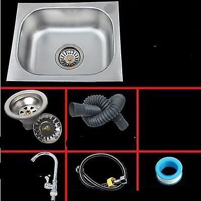 Slowmoose Stainless Steel Single Kitchen Sink, Drain Pipe- Wash Basin Set 37x31cm set 3