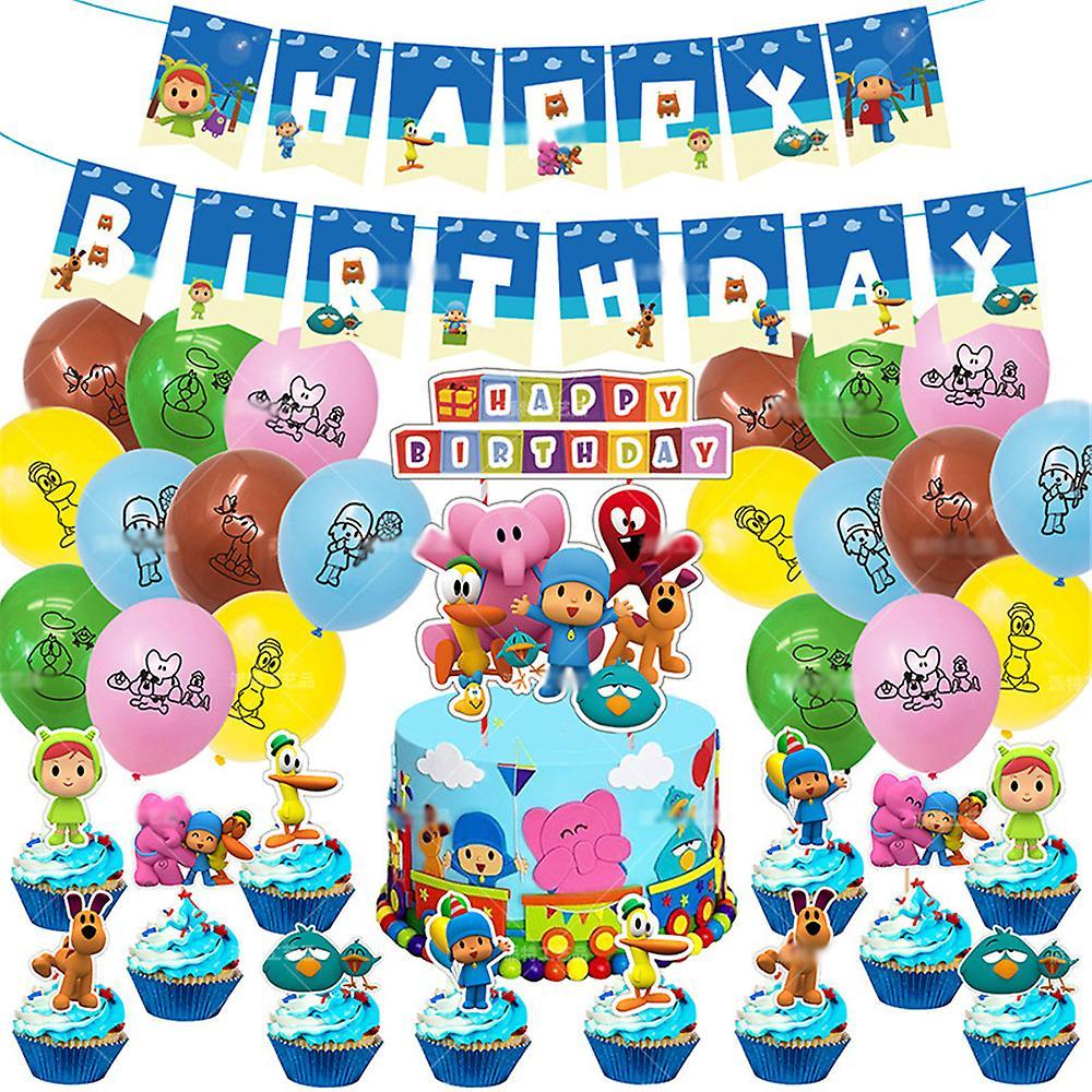 Shinestar Pocoyo Theme Birthday Party Supplies Decoration Kits Including Banner Cake Cupcake Topper Balloons Sets