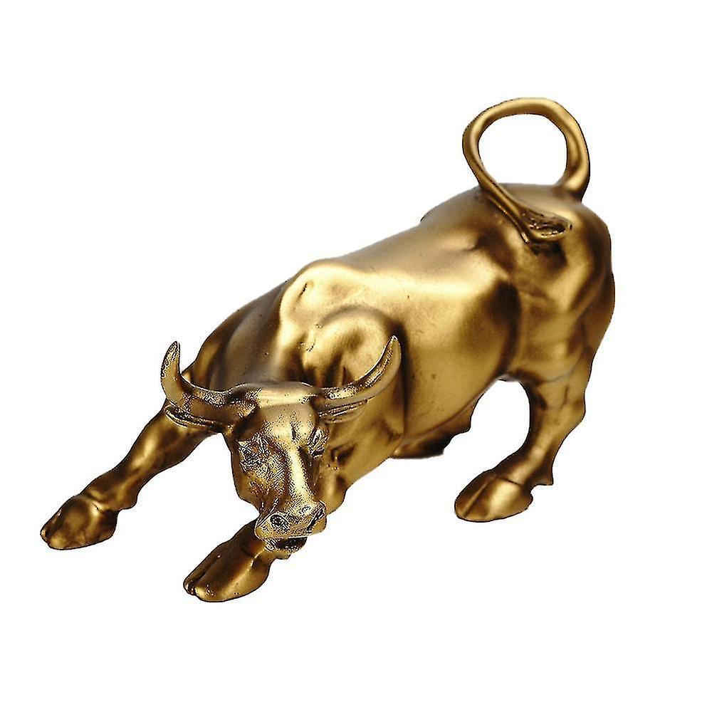 Fortune Bull Statue Wall Street Bull Resin Decoration Feng Shui Fortune Bronze Bull Statue, Sculpture Gold Bronze Bull