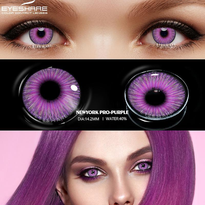 Visgaler 1 Pair Colorful Contact Lenses New York Pro Series Beauty Colored Contact Lenses For Eyes Contact Lenses Beauty Makeup NEW YORK-PURPLE