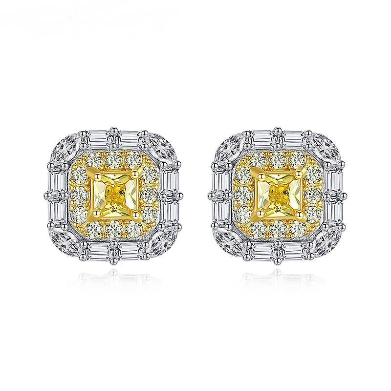 Jqueen S925 Sterling Silver Stud Earrings For Women, Yellow Zircon Cut Simulated Diamond Stud Earrings Hypoallergenic Cz Stud Earrings For Women