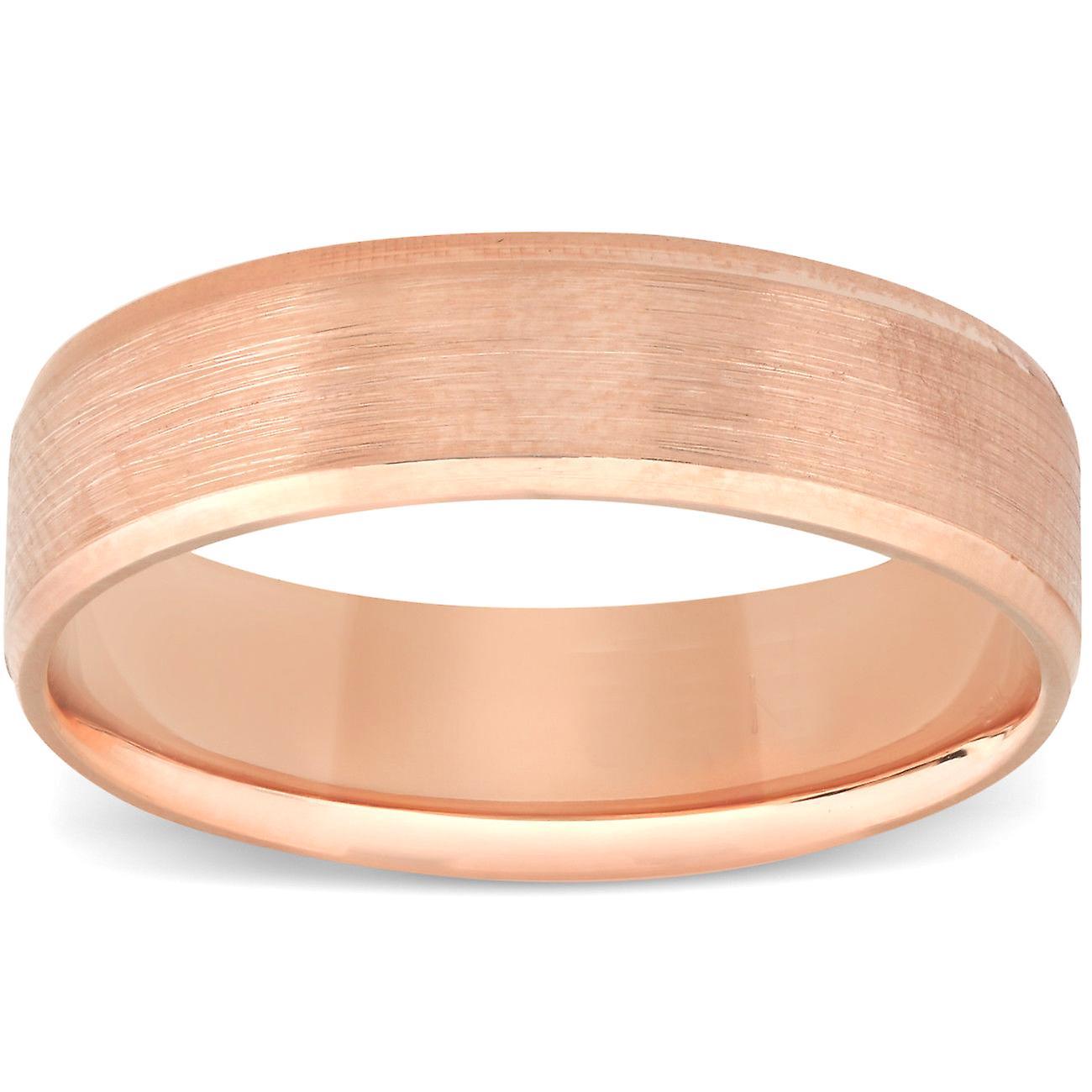 Pompeii3 10k Rose Gold Mens Brushed Beveled Edge Comfort Fit Wedding Band 10.5