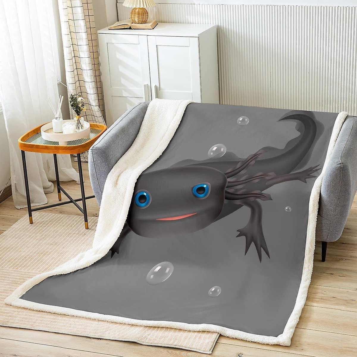 Kerota Black Axolotl Sherpa Blanket Cute Axolotl Fleece Throw Blanket for Kids Boys Girls Cartoon Salamander Plush Blanket Ocean Sealife Fuzzy Blan...