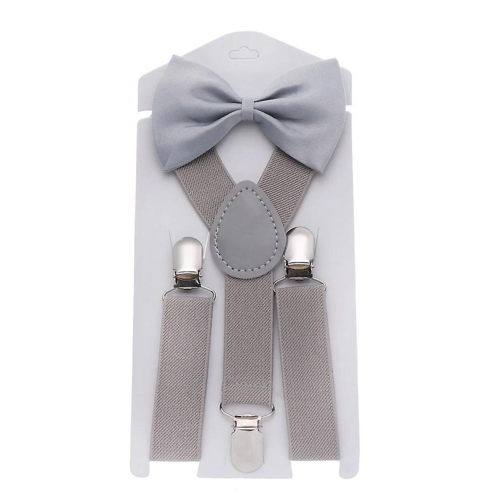 Slowmoose Adjustable Elastic Suspenders And Bow Tie type 1-grey