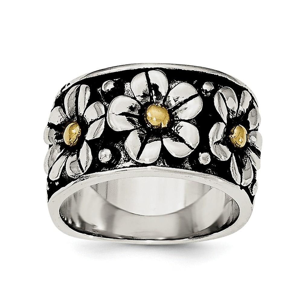 JewelryWeb 925 Sterling Silver Polished Solid Back With 14k Gold Centers Daisy Ring Jewelry Gifts for Women - Ring Size: 6 to 8