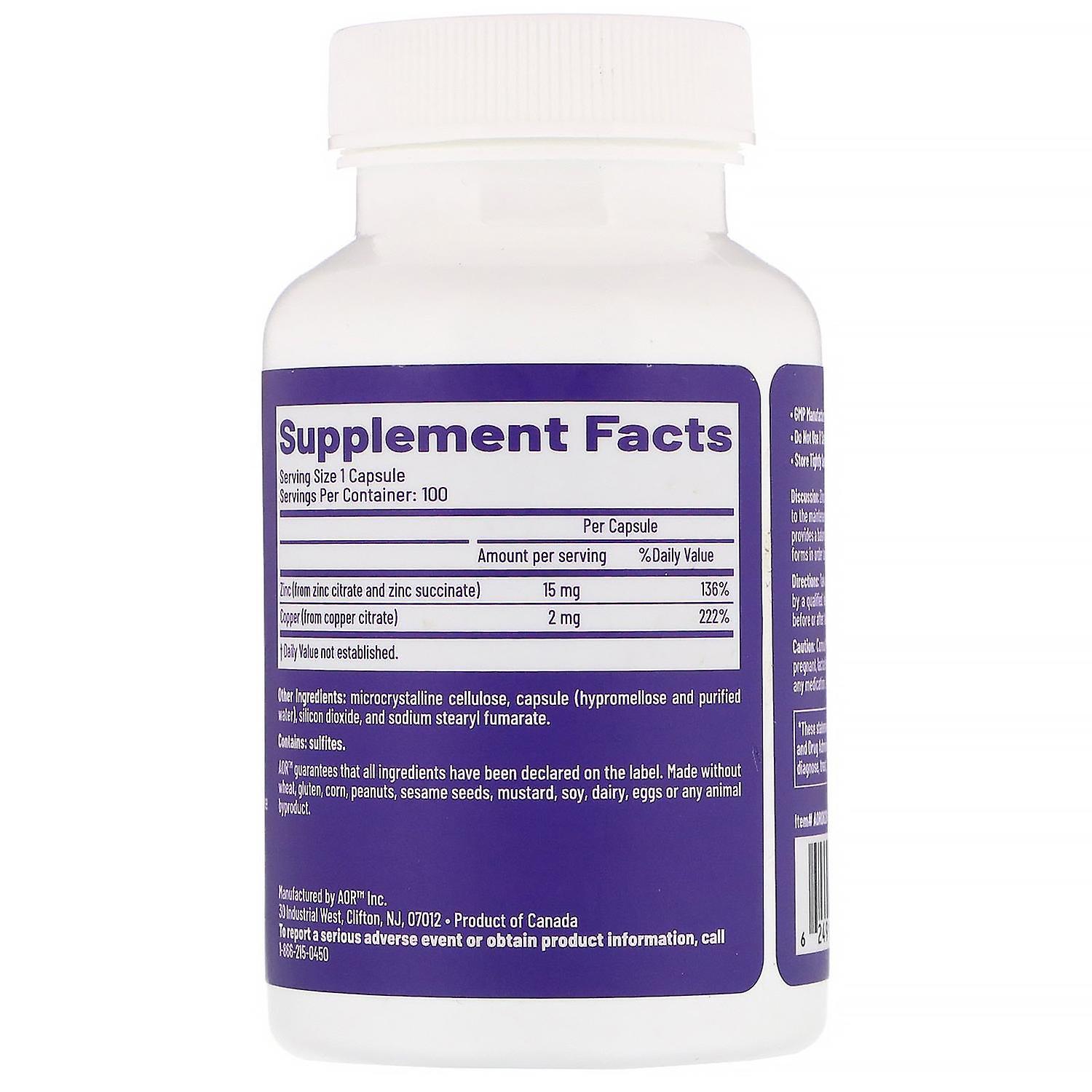 Advanced Orthomolecular Resear Advanced Orthomolecular Research AOR, Zinc-Copper Balance, 100 Vegetarian Capsul