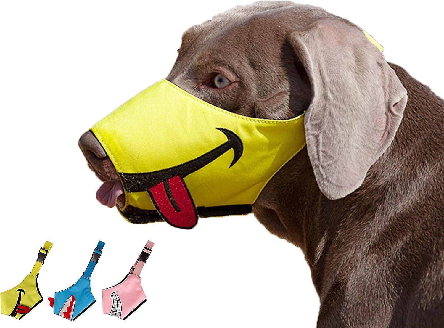 Baiccf Dog Muzzle, Smiley Face Muzzle With Soft Breathable Air Mesh Nylon, Anti Biting Barking Chewing, Adjustable Dog Mouth Cover (yellow, Xl)